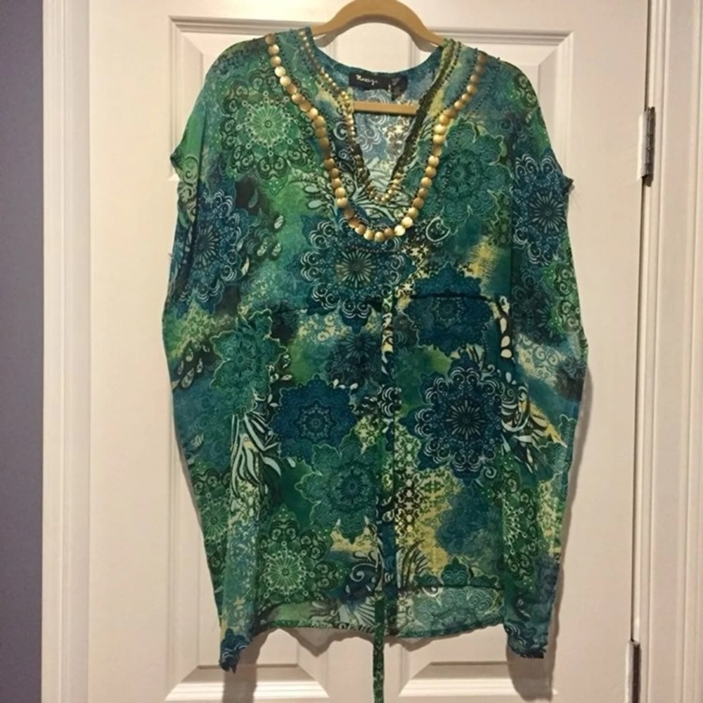 Women's Printed Beaded Kaftan Cover-up